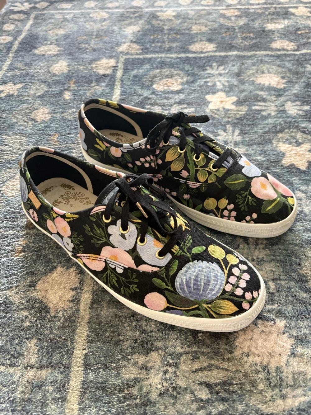 Keds x Rifle Paper Co. Botanical Champion Sneakers Black Motif Size 8 - Picture 2 of 8